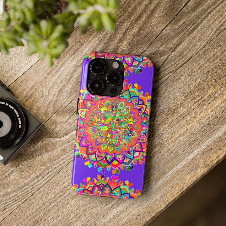 A beautiful hand-drawn purple Mandala Art phone case for stylish protection