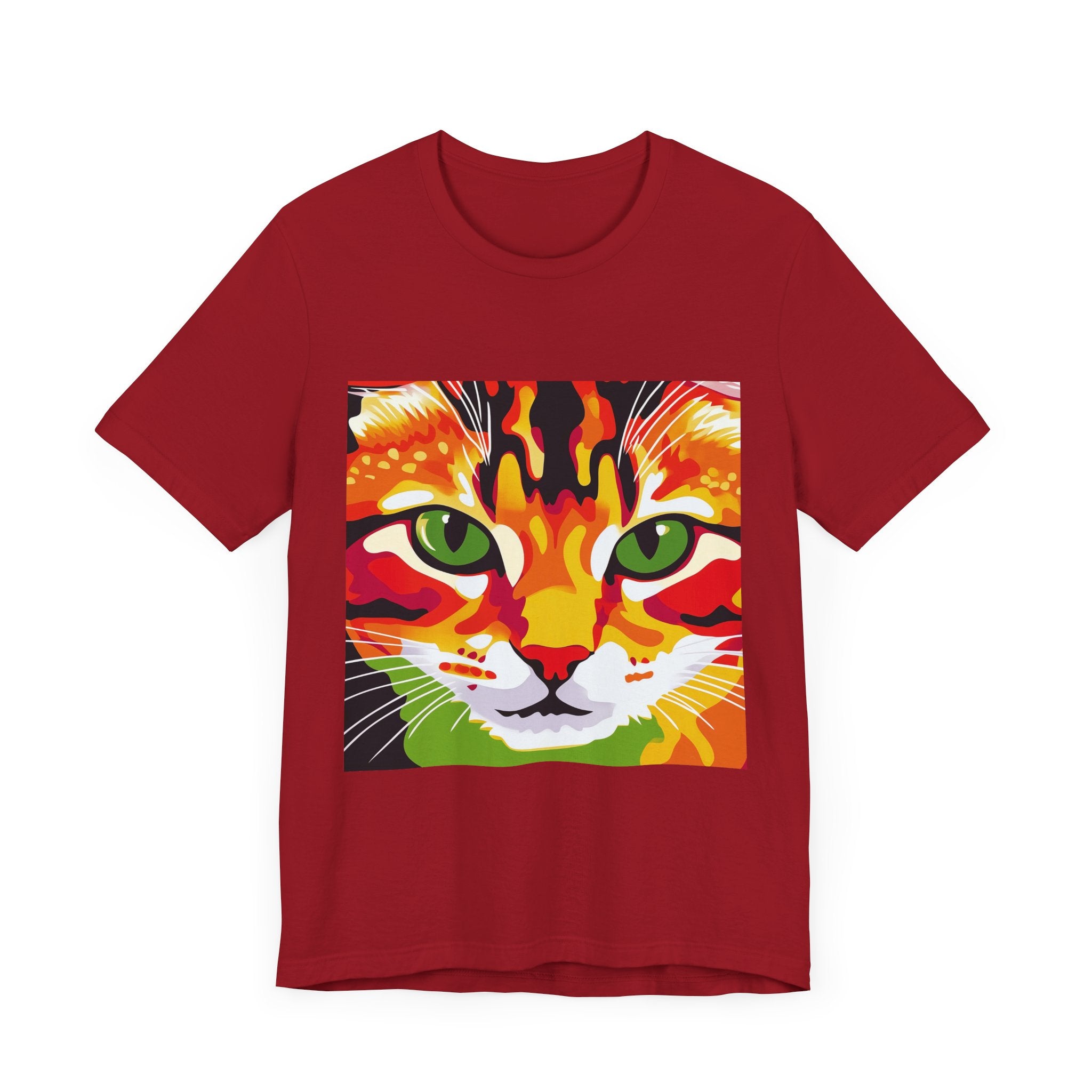 Colorful abstract art of a Savanna Cat printed on a high-quality t-shirt