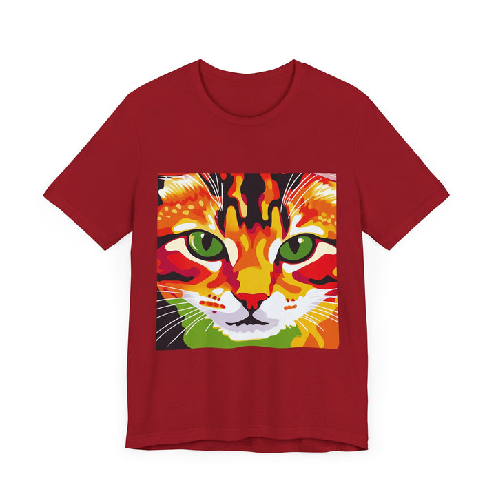 Colorful abstract art of a Savanna Cat printed on a high-quality t-shirt