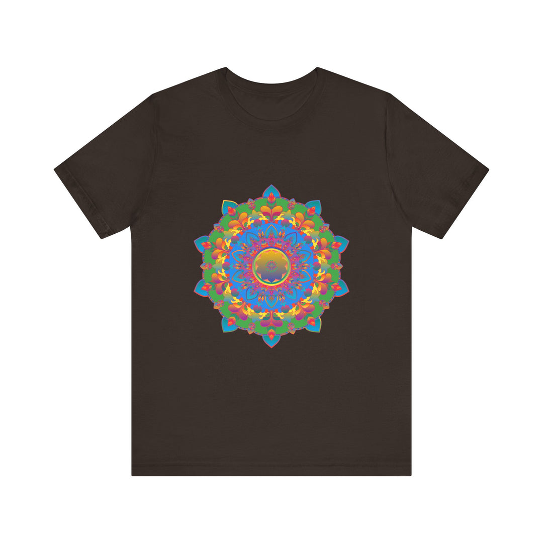 Vibrant and detailed mandala design featured on a colorful, high-quality T-shirt