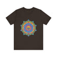 Vibrant and detailed mandala design featured on a colorful, high-quality T-shirt