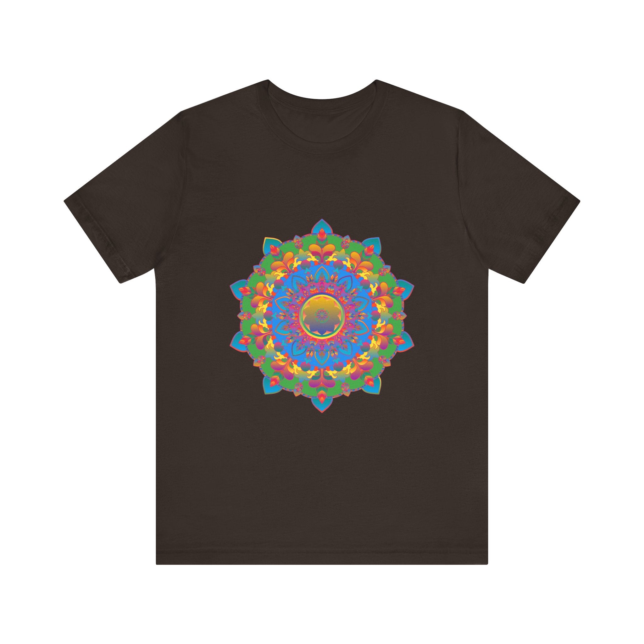 Vibrant and detailed mandala design featured on a colorful, high-quality T-shirt