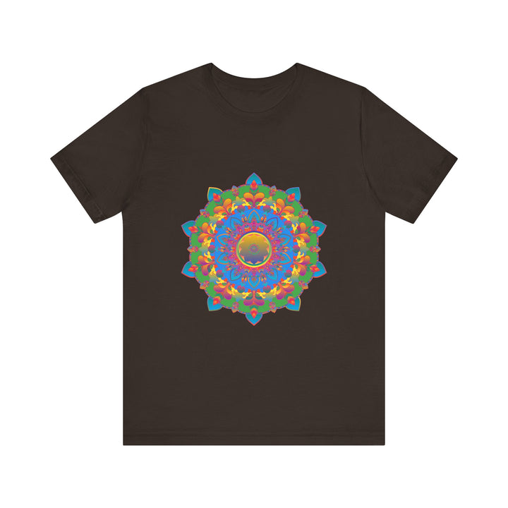 Vibrant and detailed mandala design featured on a colorful, high-quality T-shirt