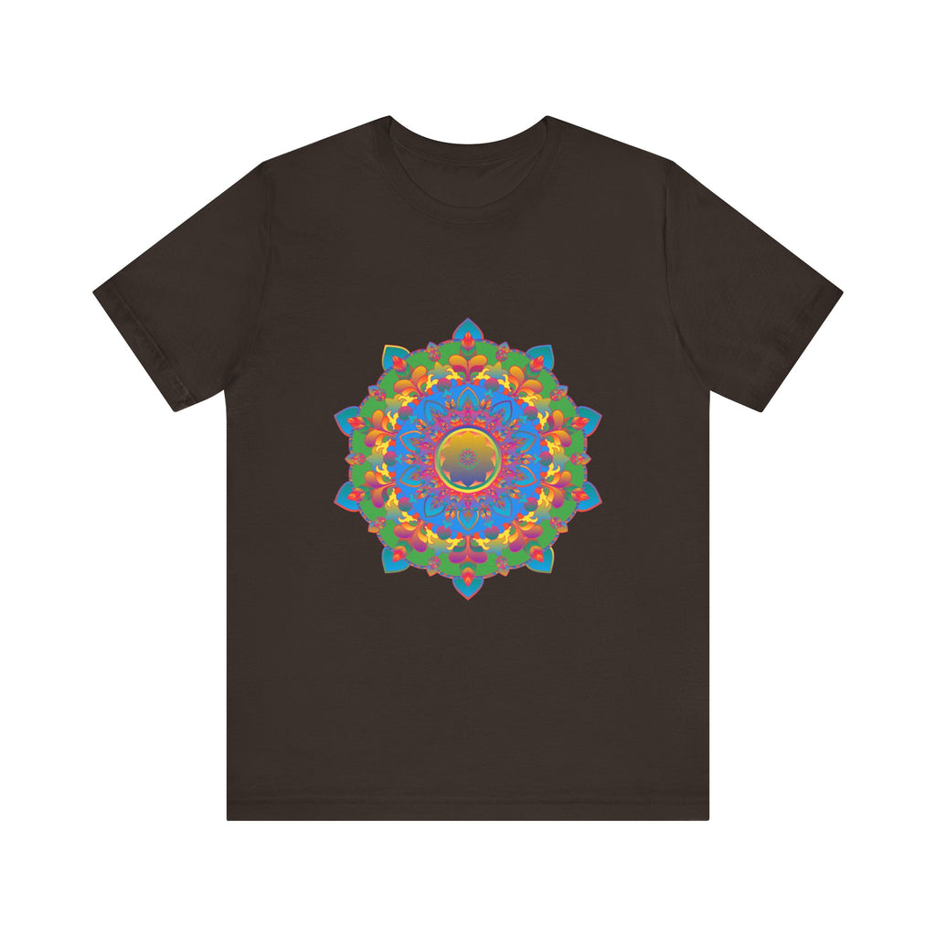 Vibrant and detailed mandala design featured on a colorful, high-quality T-shirt