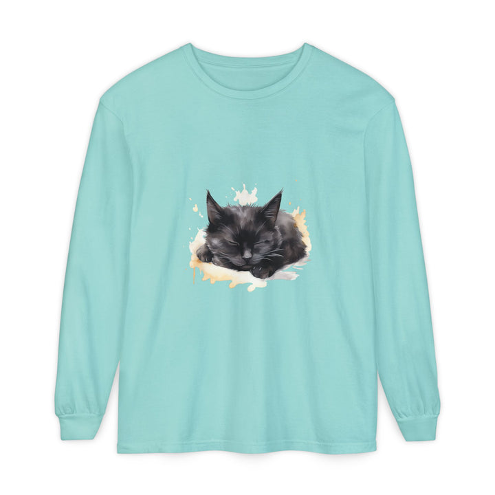Langarm-T-Shirt mit Aquarellmotiv „Schlafende Katze“