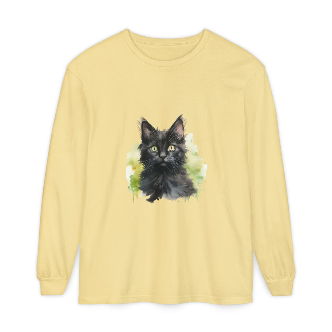 Black Kitten Watercolor Long Sleeve Tee
