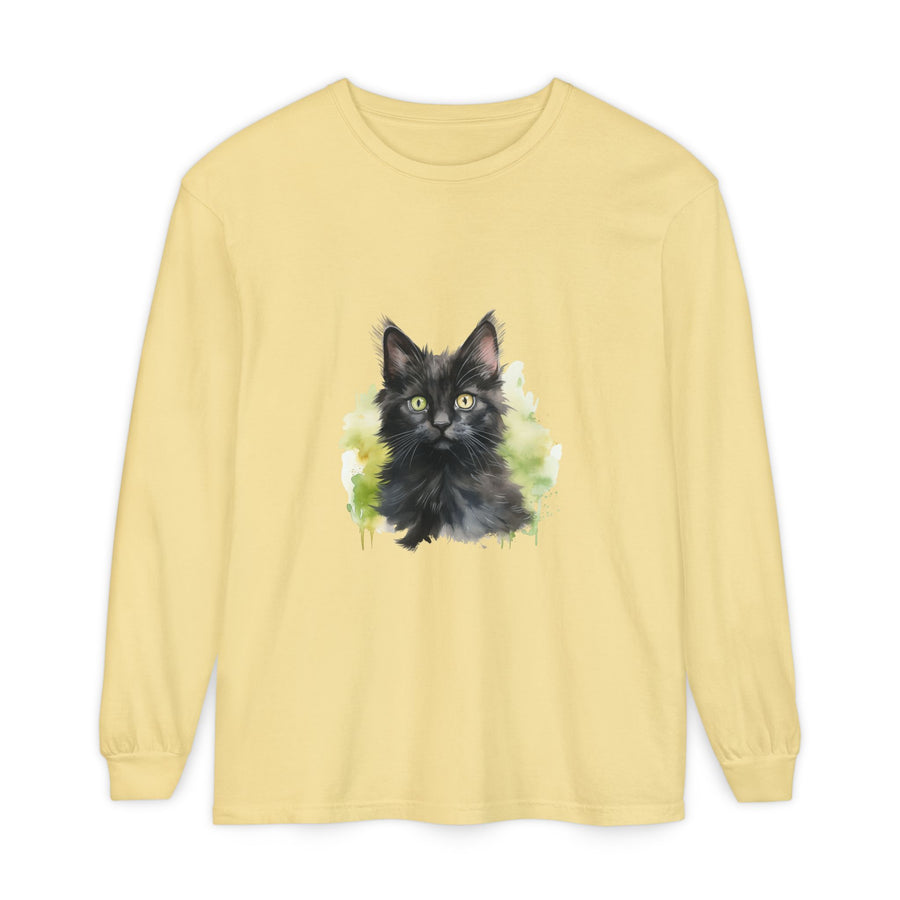 Full Sleeve Tee | Black Kitten Watercolor