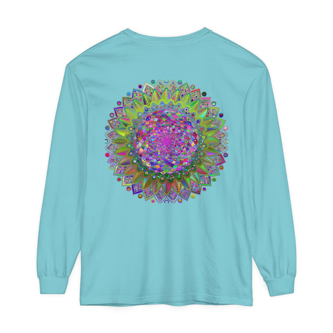 Colorful and detailed mandala pattern on a long sleeve shirt for men and women