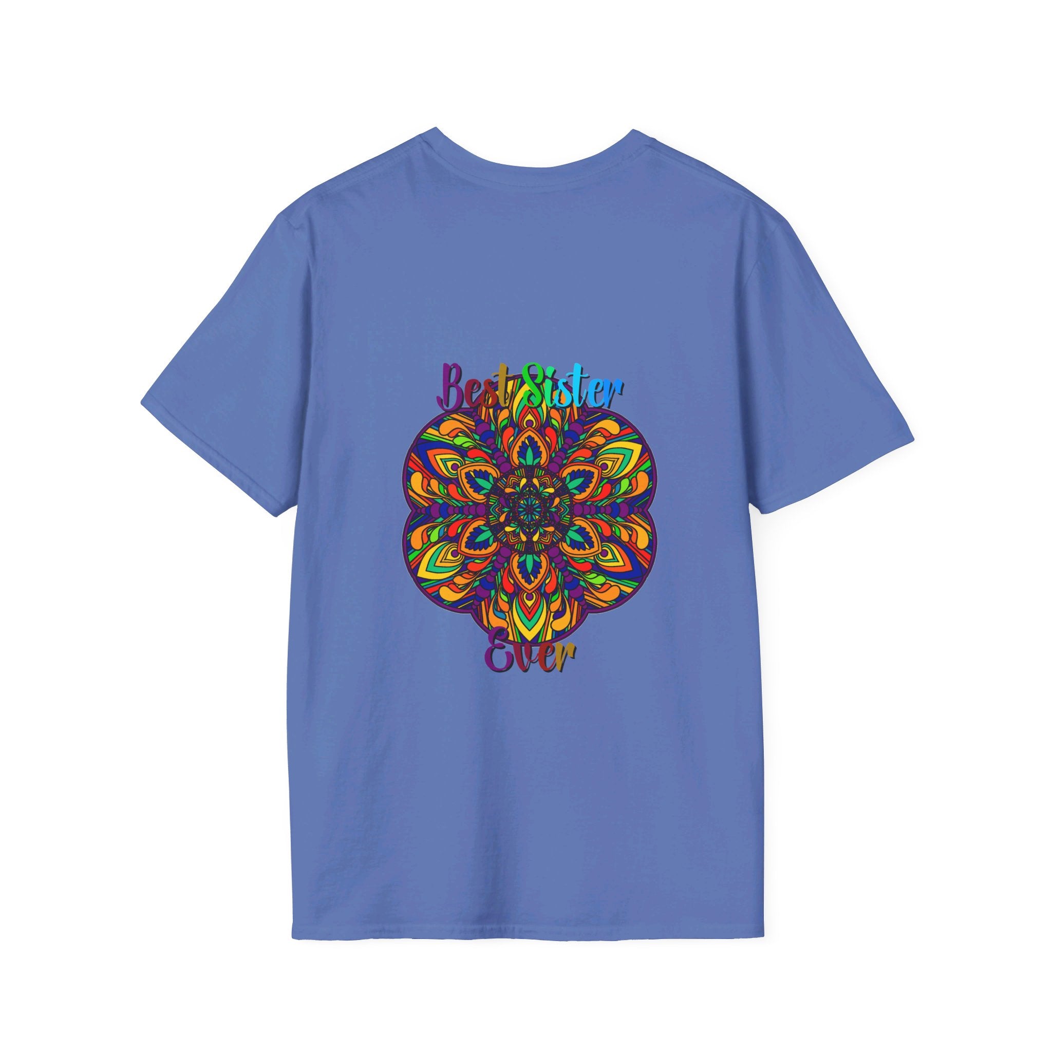 Colorful and intricate mandala art t-shirt, perfect gift for sister, unisex softstyle with hand-drawn design