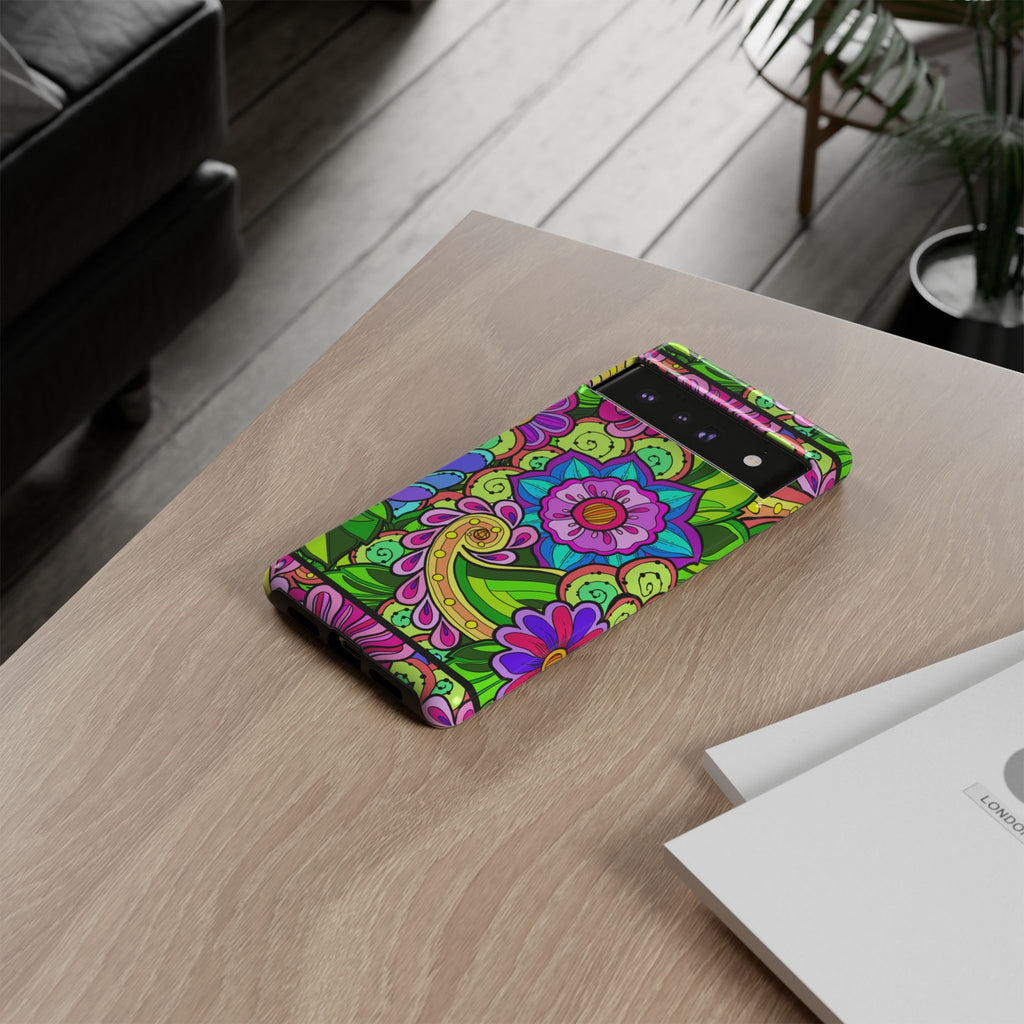 Floral Fantasy iPhone and Google Pixel Case in Bright Green Palette