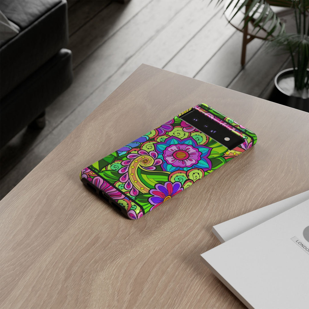 Floral Fantasy iPhone and Google Pixel Case in Bright Green Palette