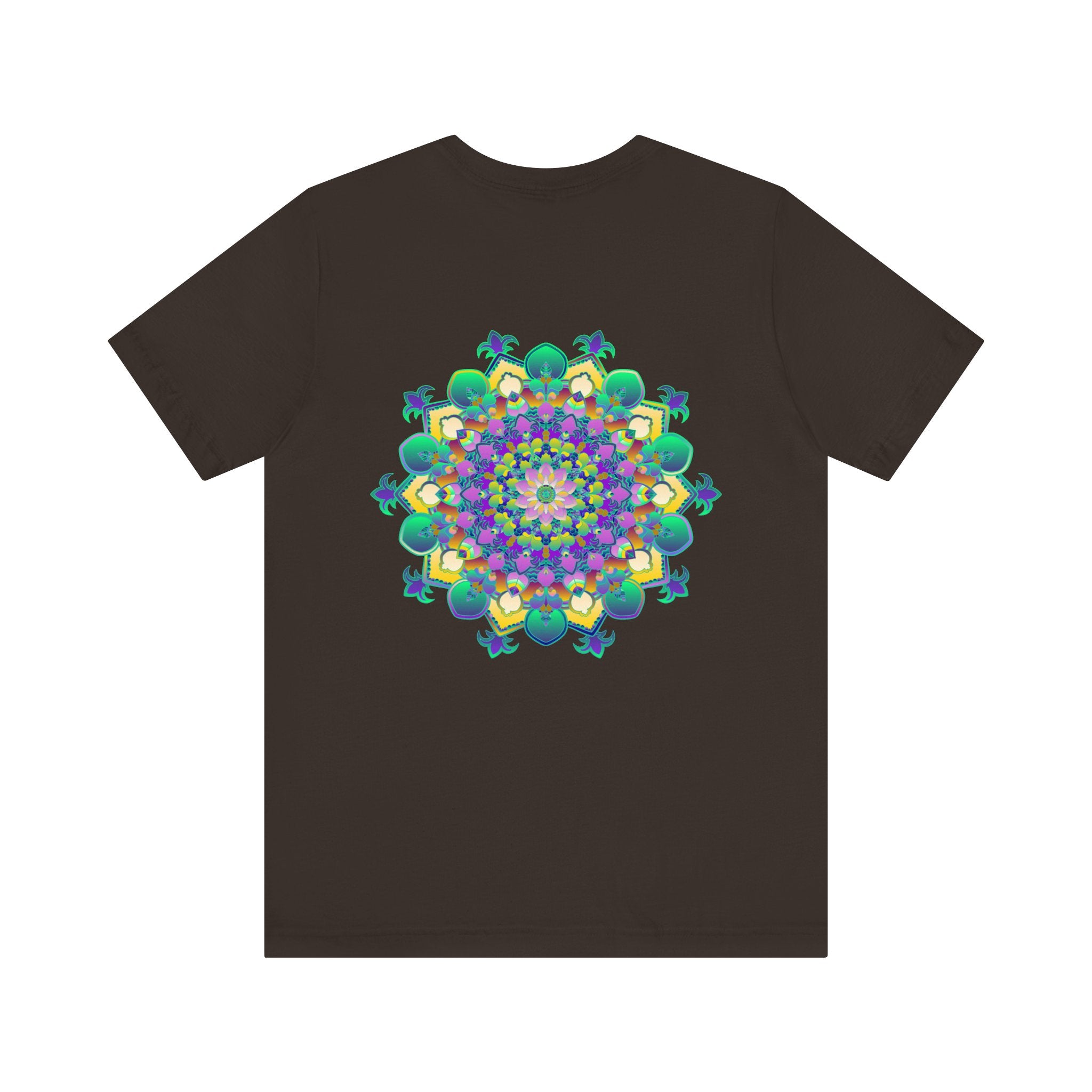 Vibrant Mandala Tee featuring intricate spiritual design, promoting peace and harmony through its colorful and captivating pattern