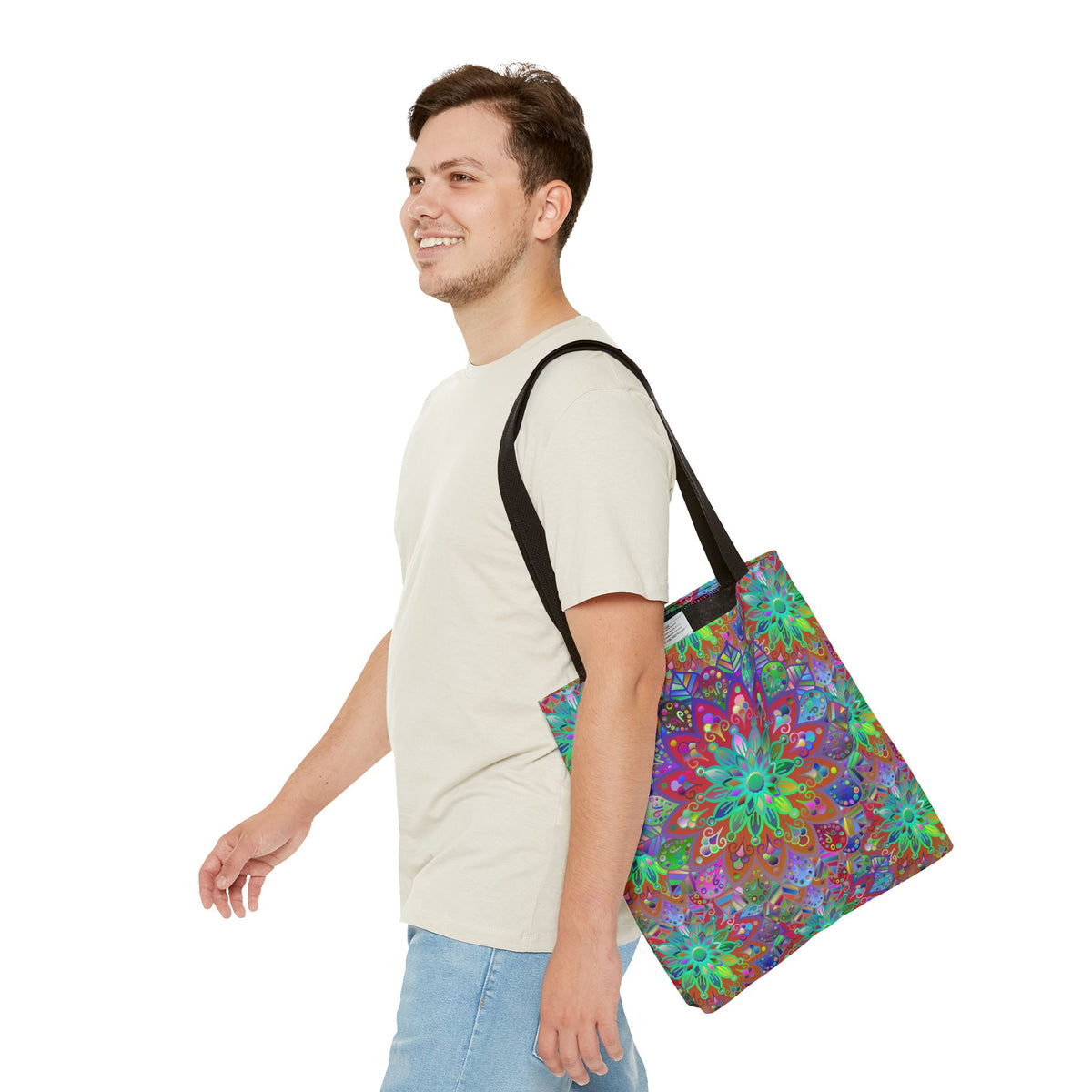 Psychedelic Mandala Tote Bag — Colorful Boho All-Over Print Tote