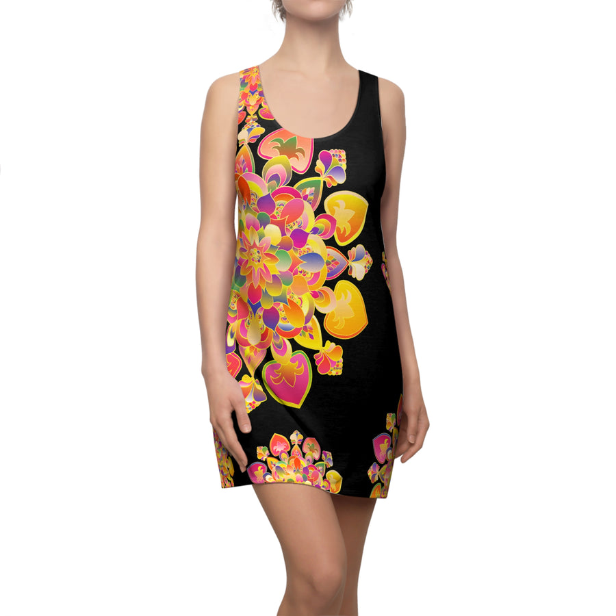 Kleid mit Mandala-Blumenmuster und Racerback-Ausschnitt – Leuchtend psychedelisch AOP