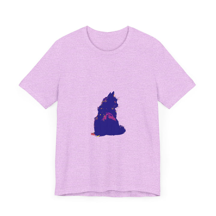 A vibrant and eye-catching Black Cat Mystery T-Shirt featuring a colorful design