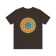 A colorful, vibrant mandala design T-shirt, symbolizing peace and harmony