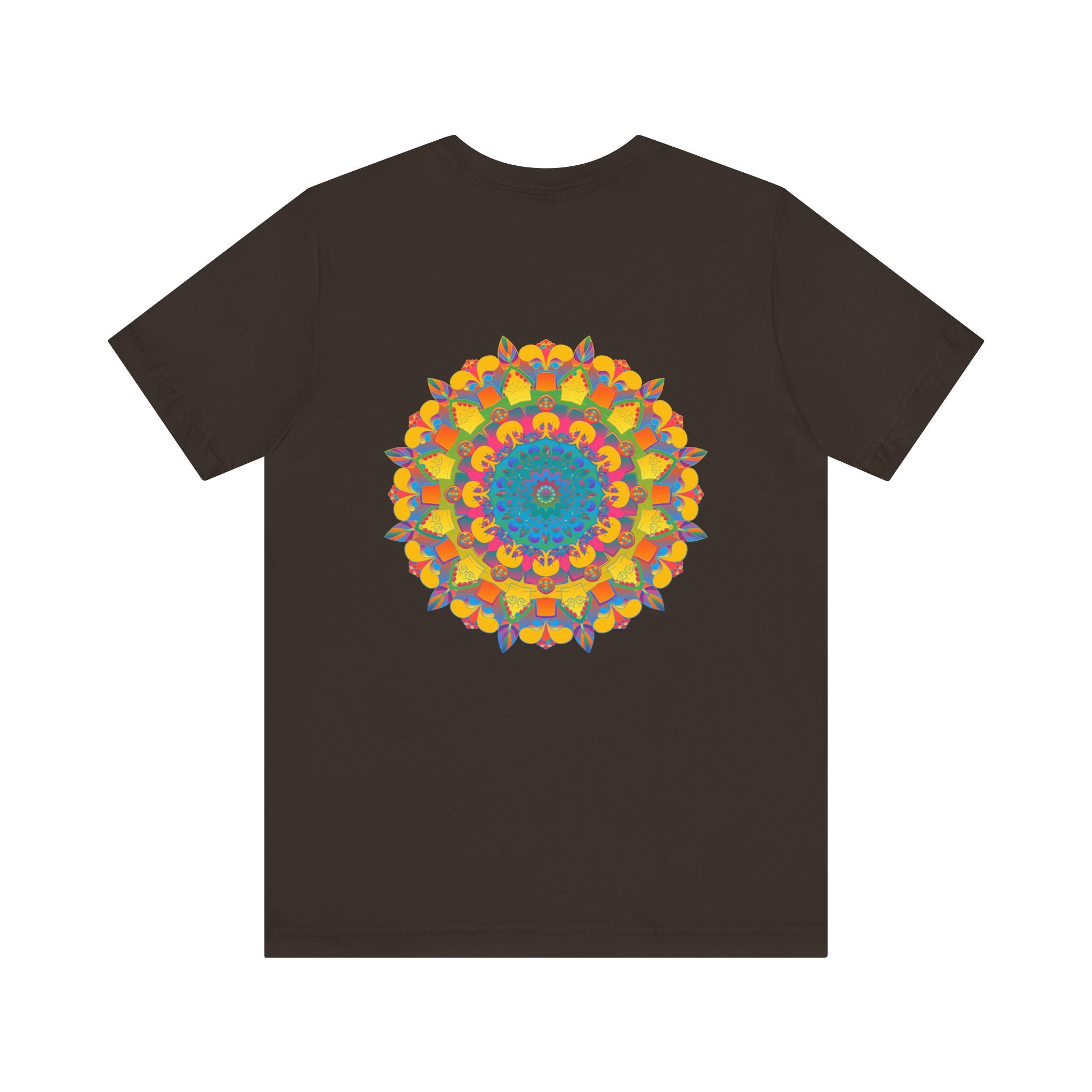 A colorful, vibrant mandala design T-shirt, symbolizing peace and harmony