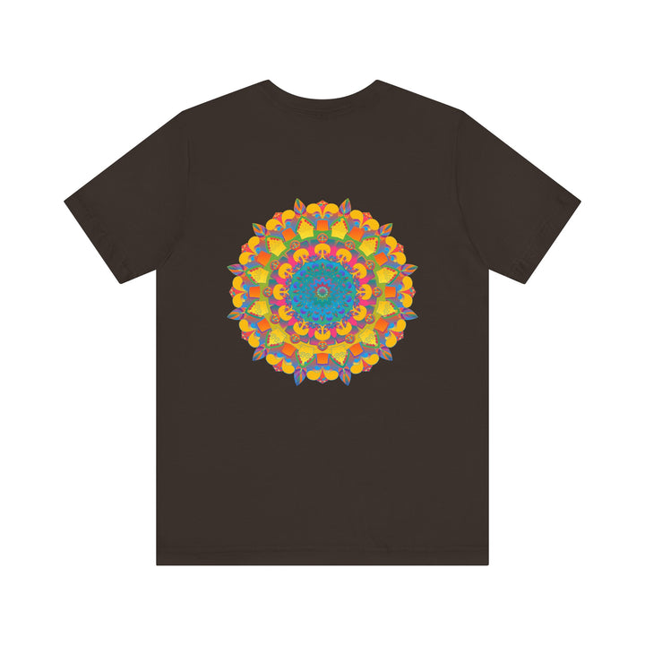 A colorful, vibrant mandala design T-shirt, symbolizing peace and harmony