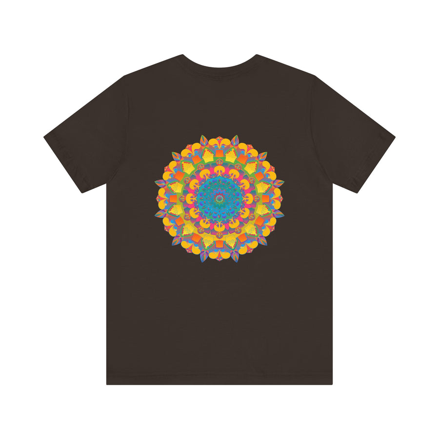 A colorful, vibrant mandala design T-shirt, symbolizing peace and harmony