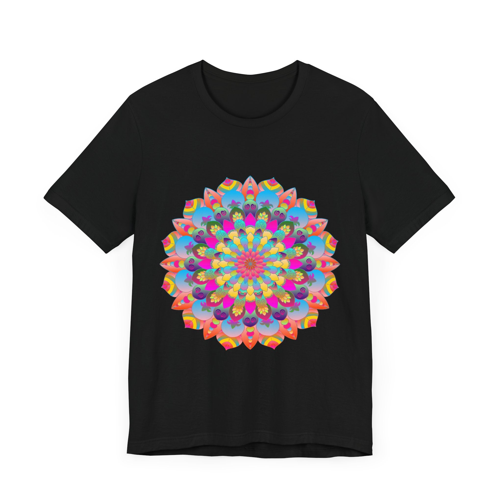 Colorful and intricate mandala flower design t-shirt with psychedelic art