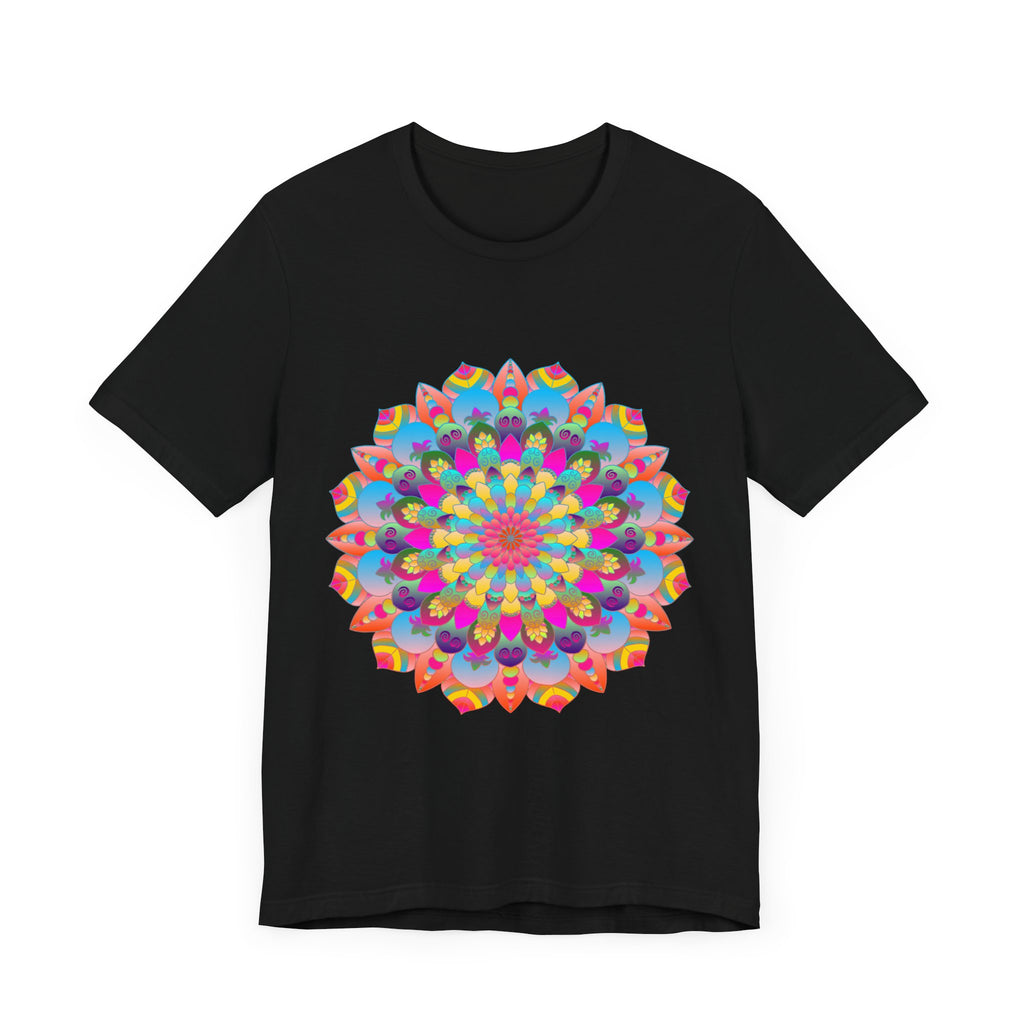 Colorful and intricate mandala flower design t-shirt with psychedelic art