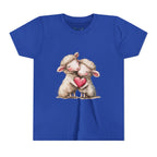 Jugend-T-Shirt – Cartoon-Schafe, die ein Herz umarmen, süßes und schönes Design 
