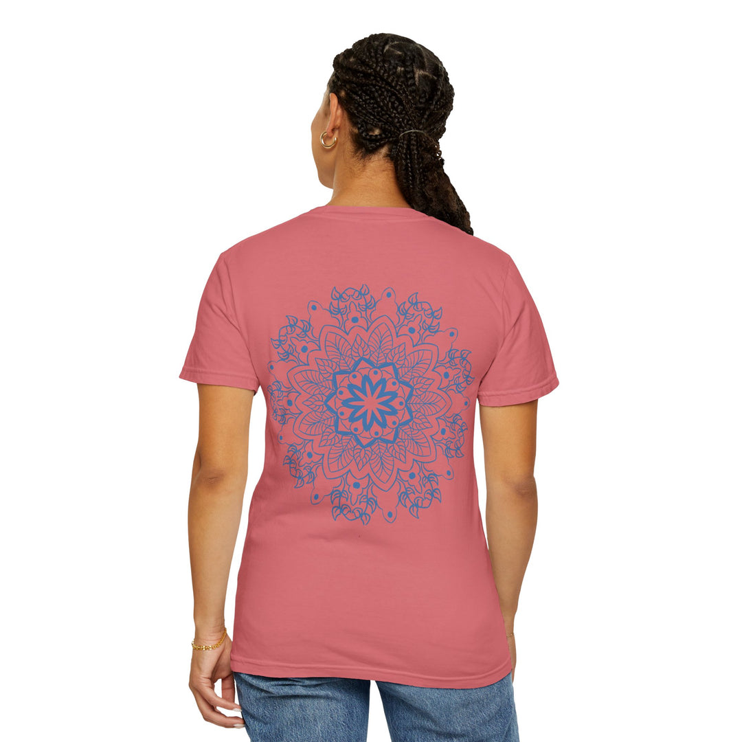 Handmade Mandala Art Tshirt - Unisex Garment-Dyed Tee, featuring intricate, colorful mandala design on a comfortable, high-quality tee