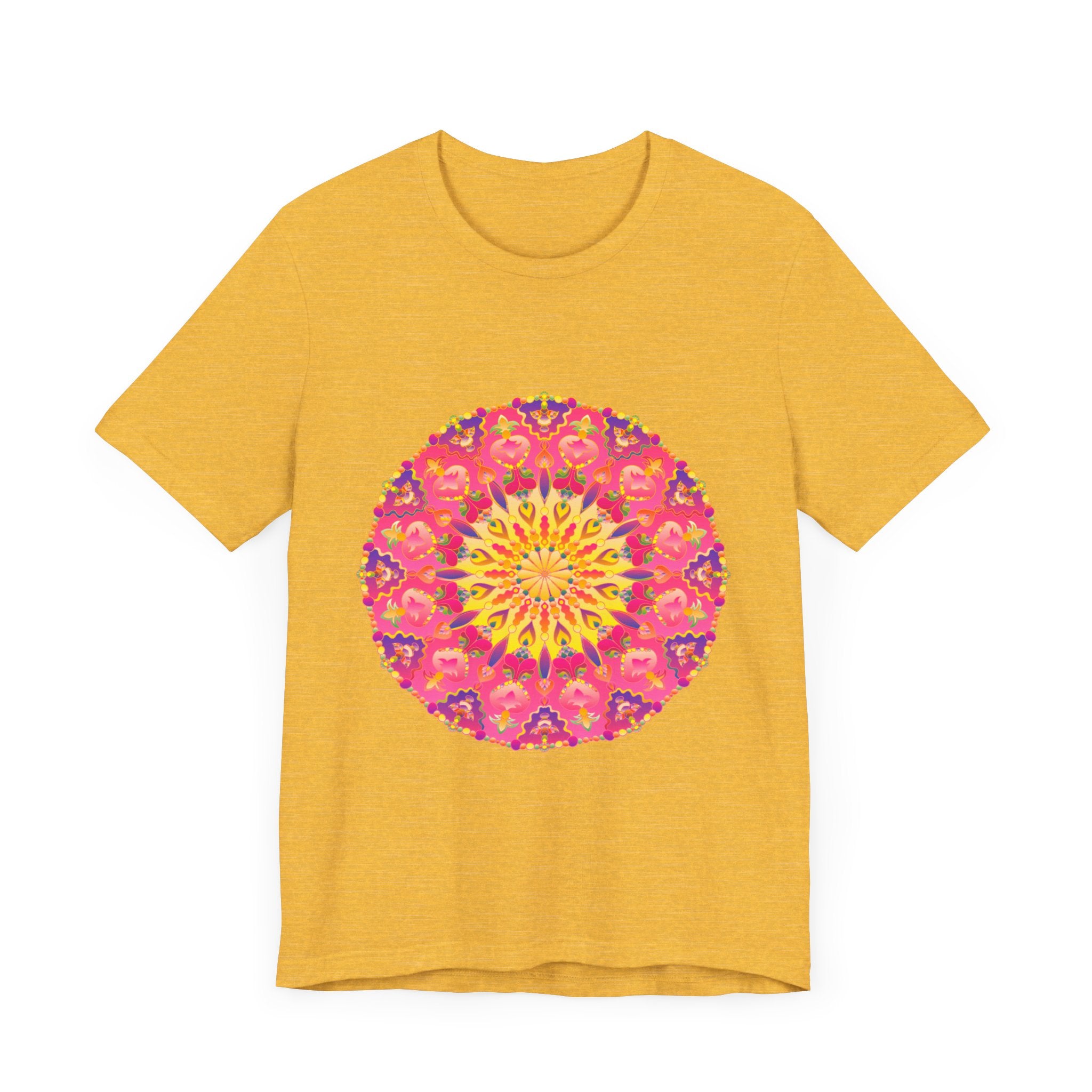 Vibrant Mandala T-Shirt featuring a colorful and symmetrical design, perfect for adding a pop of color to your wardrobe