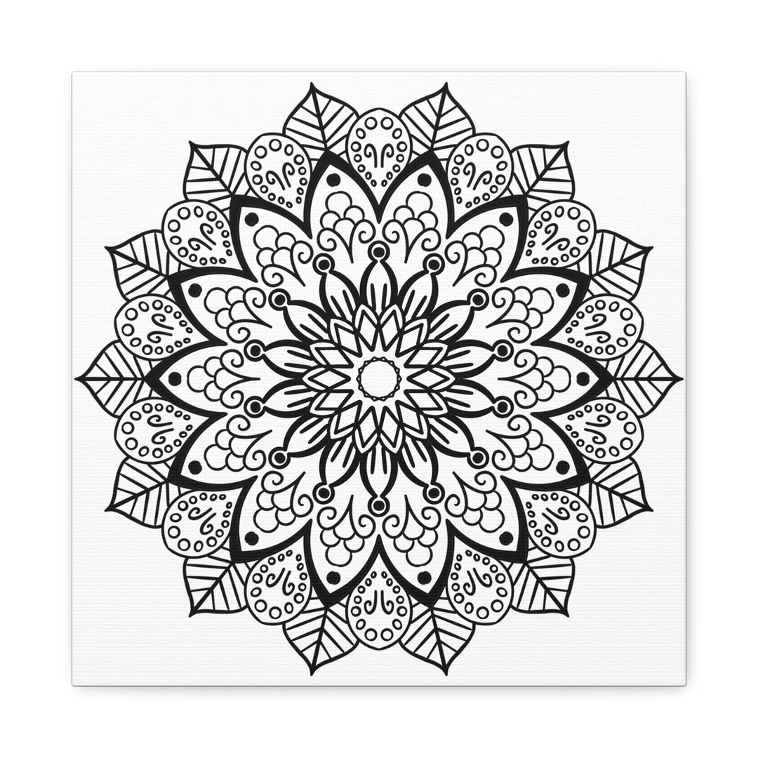 Handmade Mandala Art - Black & White Wall Art on Matte Canvas, Stretched, 125 - Unique and intricate hand-crafted mandala design