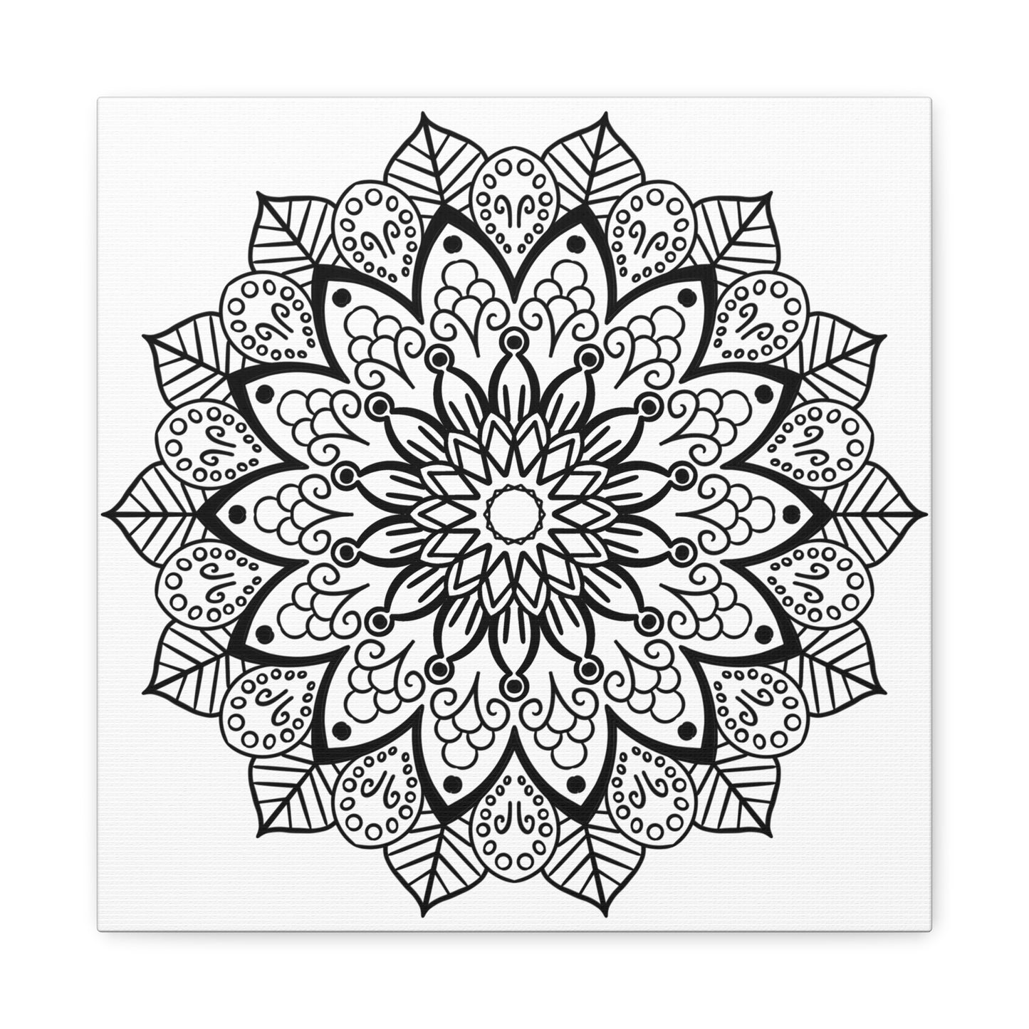 Handmade Mandala Art - Black & White Wall Art on Matte Canvas, Stretched, 125 - Unique and intricate hand-crafted mandala design