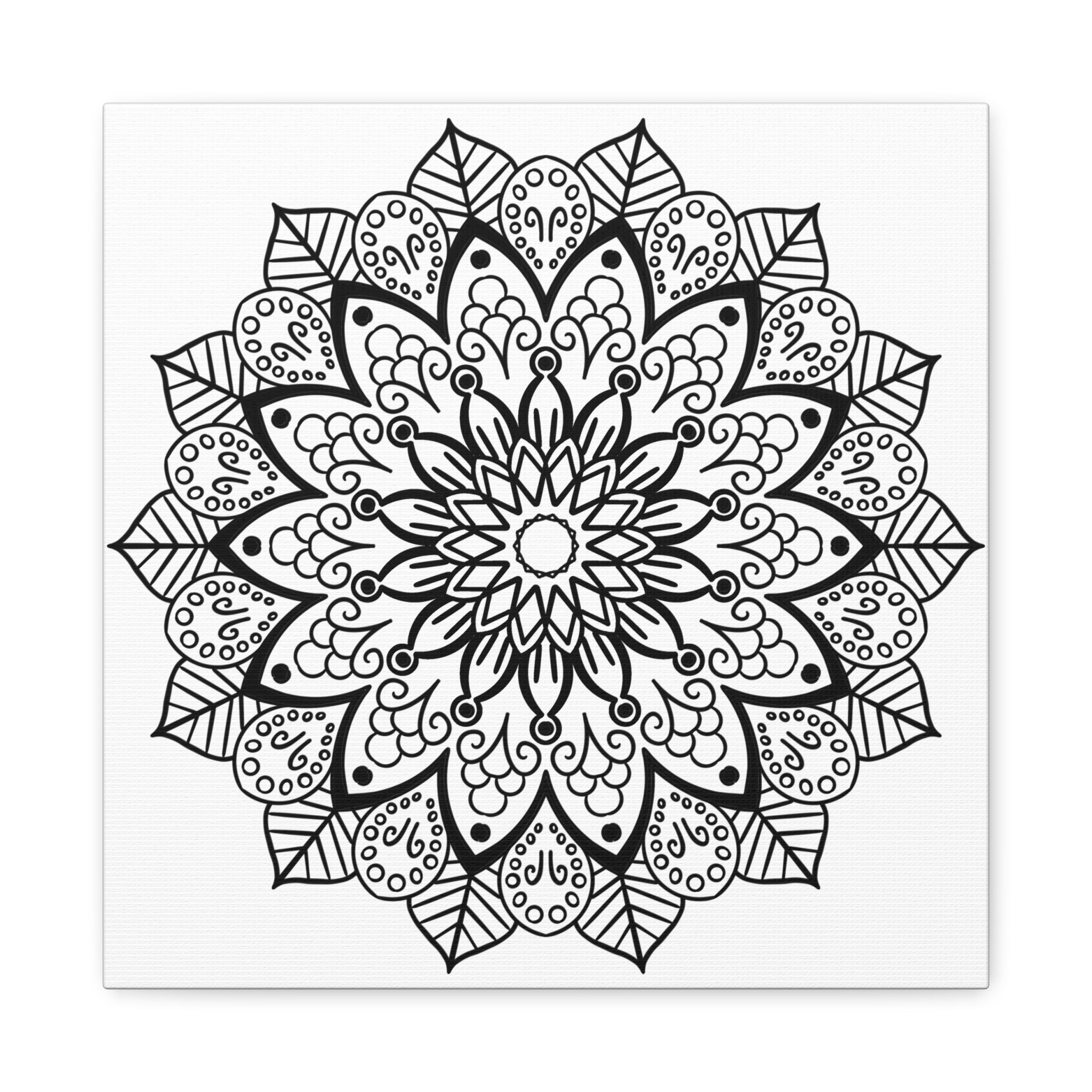 Handmade Mandala Art - Black & White Wall Art on Matte Canvas, Stretched, 125 - Unique and intricate hand-crafted mandala design