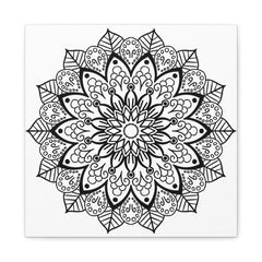 Handmade Mandala Art - Black & White Wall Art on Matte Canvas, Stretched, 125 - Unique and intricate hand-crafted mandala design
