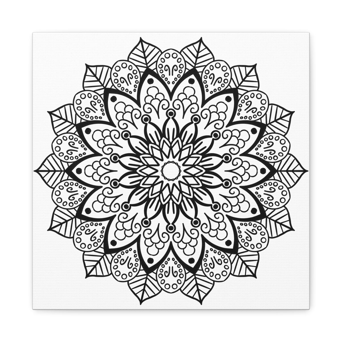 Handmade Mandala Art - Black & White Wall Art on Matte Canvas, Stretched, 125 - Unique and intricate hand-crafted mandala design