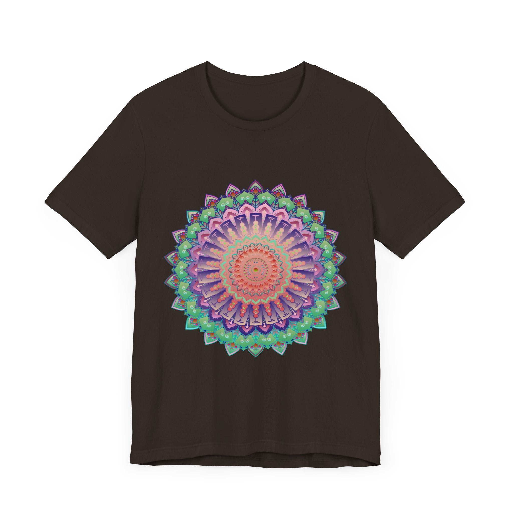 Vibrant Mandala Tee featuring colorful and psychedelic design inspired by nature and spirituality