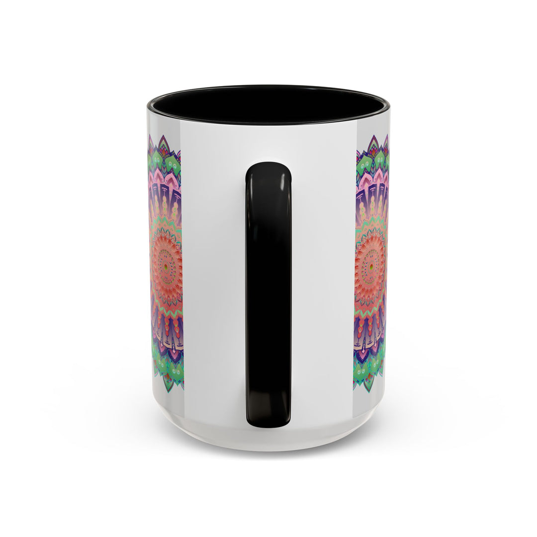 A vibrant and intricately designed Mandala Art Mug featuring colorful floral patterns and intricate details perfect for enjoying your favorite beverage