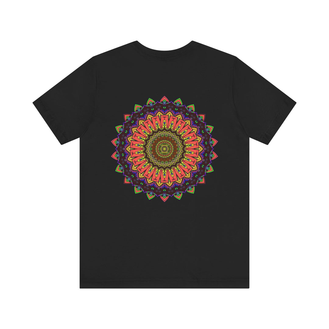 Vibrant mandala tee with intricate design symbolizing spiritual harmony and peace