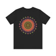 Vibrant mandala tee with intricate design symbolizing spiritual harmony and peace