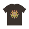 Vibrant Mandala Tee featuring colorful, intricate design in red, blue, and yellow