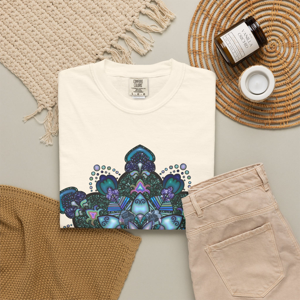 Mandala T-Shirt – Blue Purple Boho Geometric Floral Design