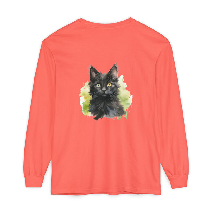 Black Kitten Watercolor Long Sleeve Tee