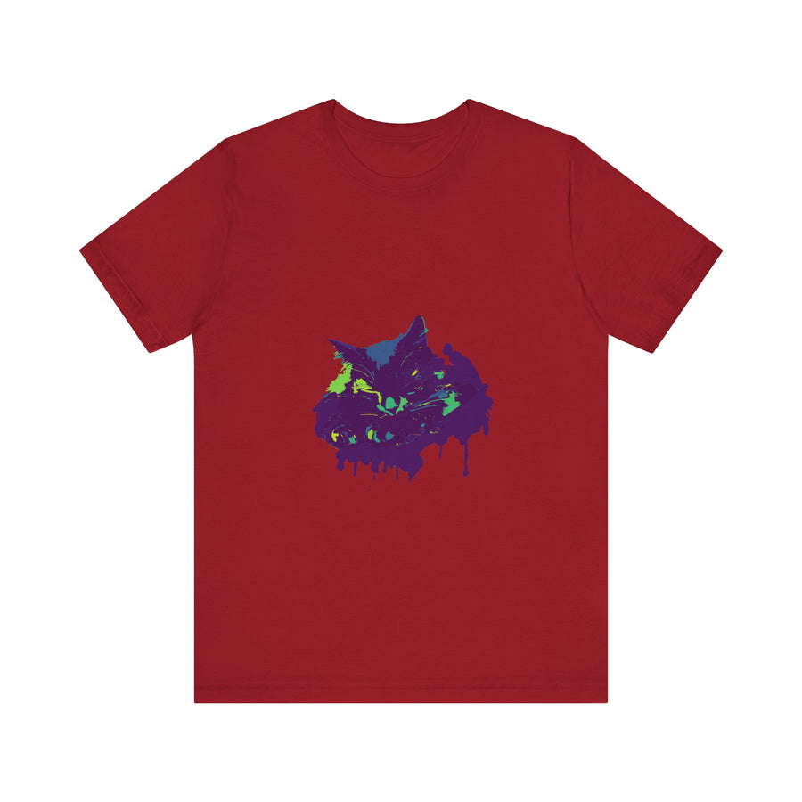 Black Cat Mystery - Colorful Paint Splatter T-Shirt featuring vibrant, eye-catching splashes of color on a black background
