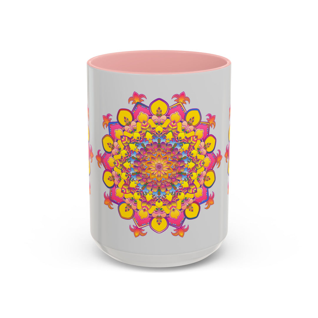 Colorful mandala art mug perfect for meditation and relaxation, featuring intricate and vibrant designs