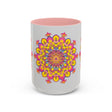Colorful mandala art mug perfect for meditation and relaxation, featuring intricate and vibrant designs