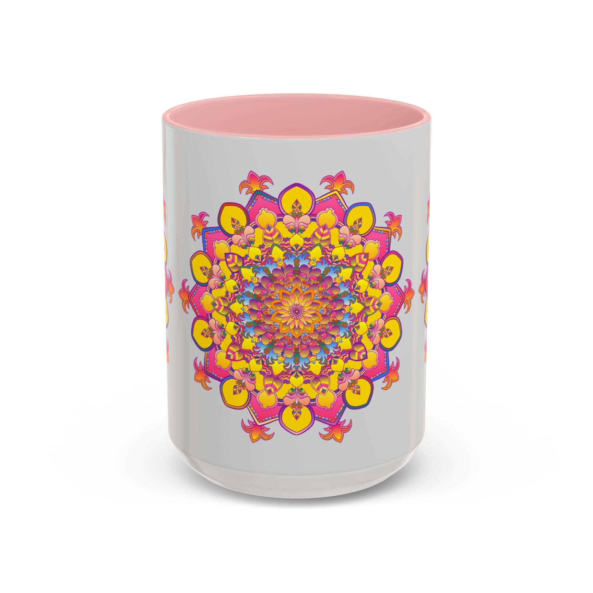 Colorful mandala art mug perfect for meditation and relaxation, featuring intricate and vibrant designs