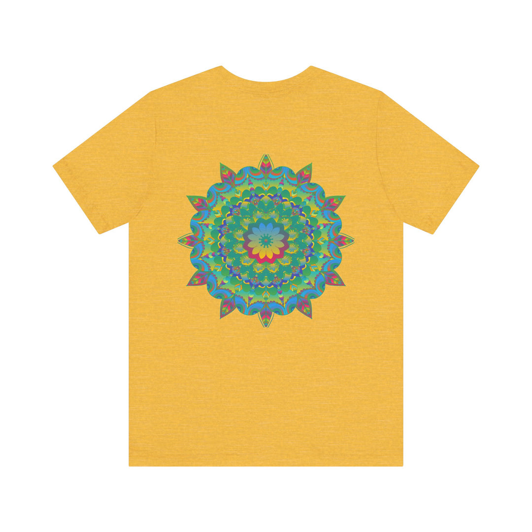 Beautiful mandala tee with intricate patterns and vibrant colors symbolizing spiritual peace and harmony, perfect for adding a touch of tranquility to your wardrobe