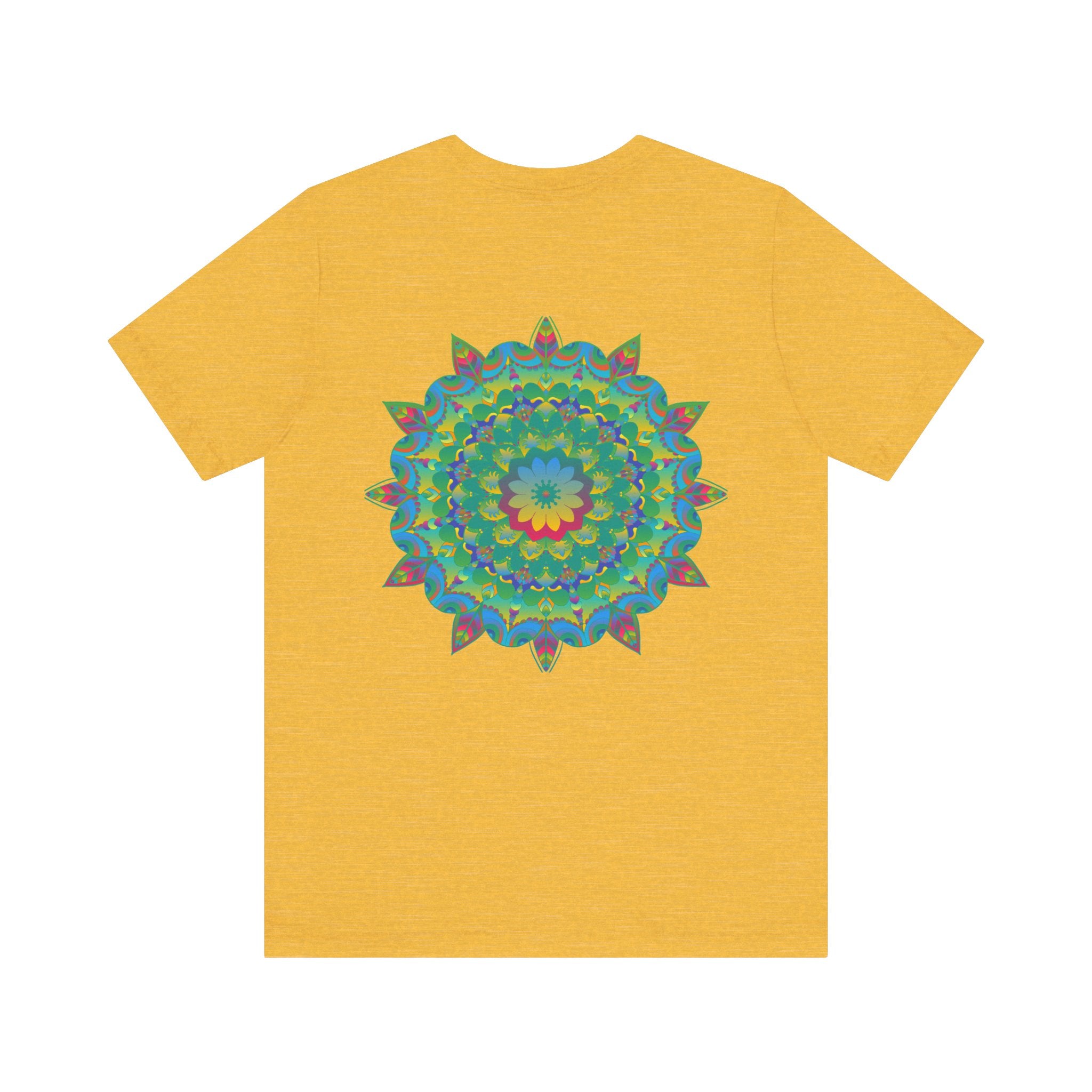 Beautiful mandala tee with intricate patterns and vibrant colors symbolizing spiritual peace and harmony, perfect for adding a touch of tranquility to your wardrobe