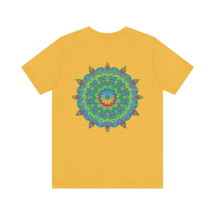 Beautiful mandala tee with intricate patterns and vibrant colors symbolizing spiritual peace and harmony, perfect for adding a touch of tranquility to your wardrobe