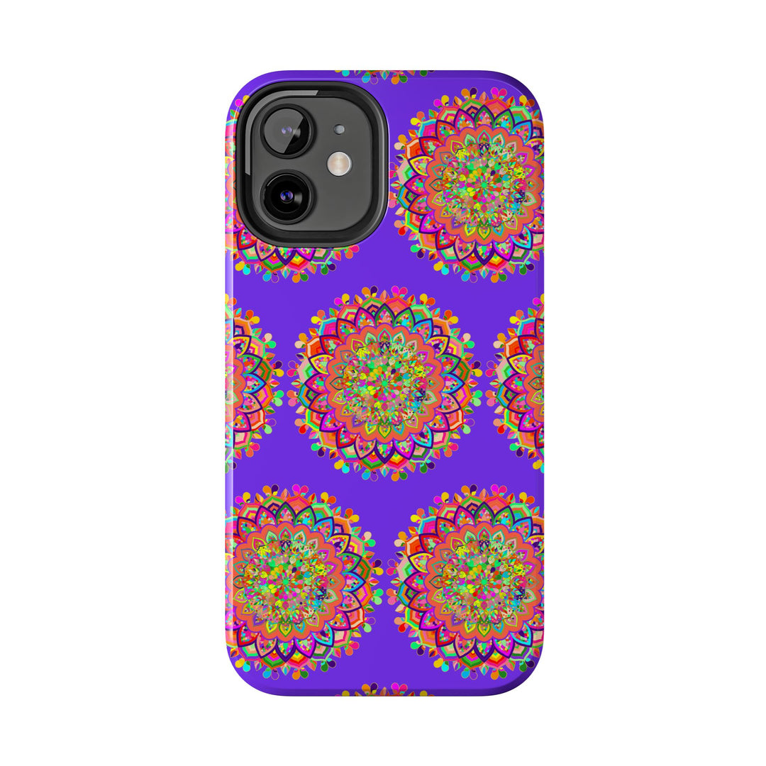 Hand drawn purple mandala art phone case designed for iPhone X and XS, featuring intricate and detailed design