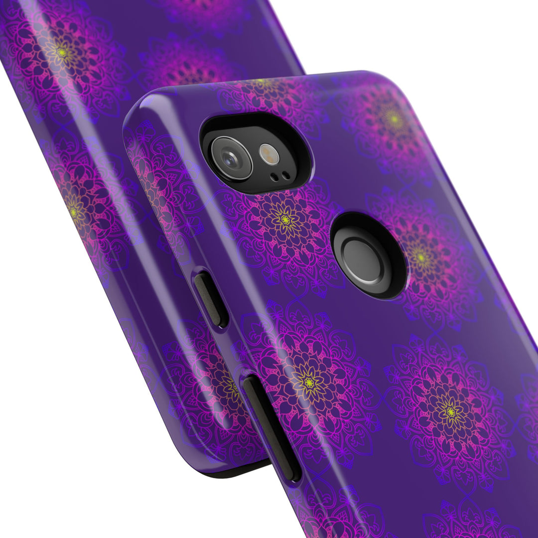 Intricate Purple Floral iPhone Case with Bold Mandala Design