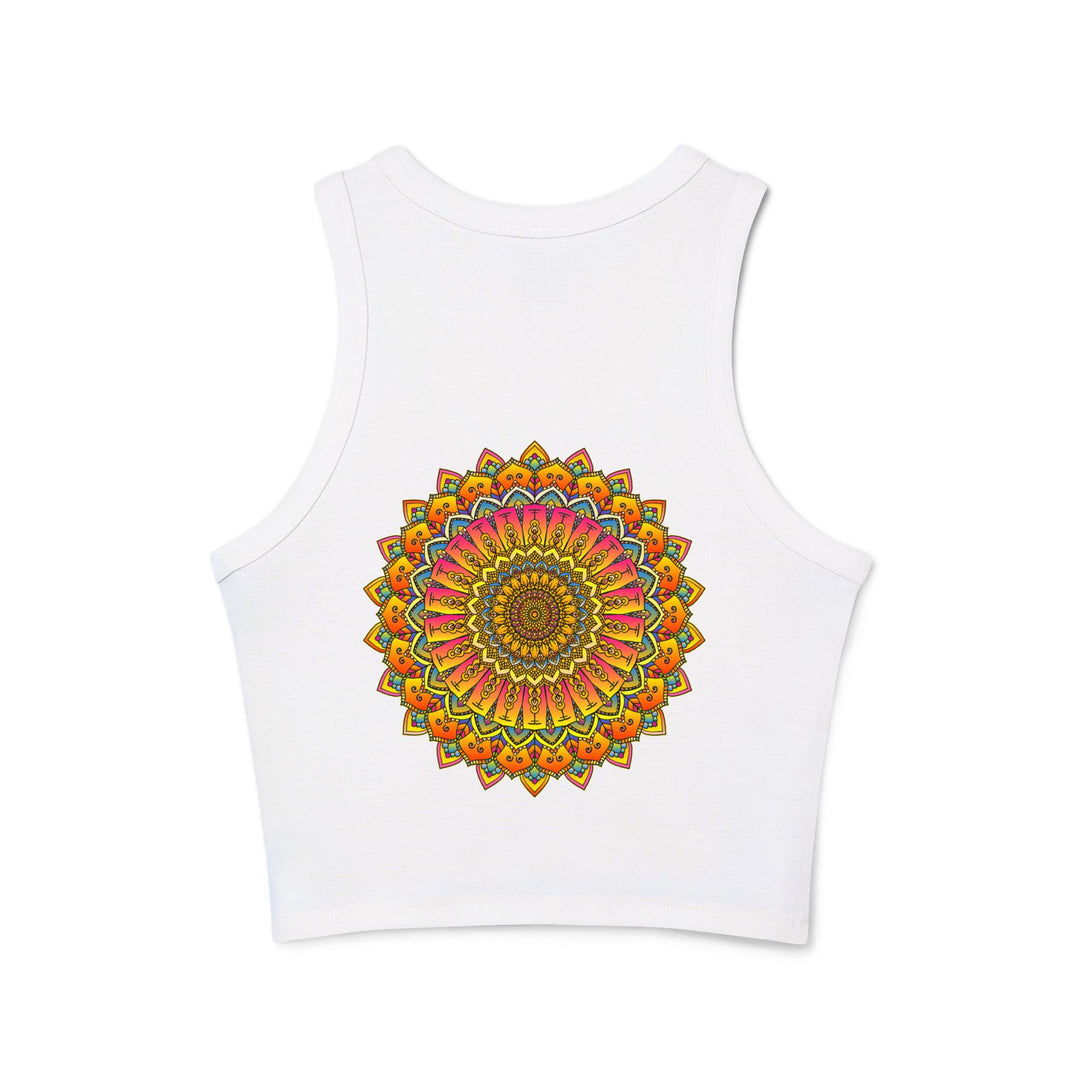 Vibrant Mandala Racerback Tank Top with intricate floral design and bright colors